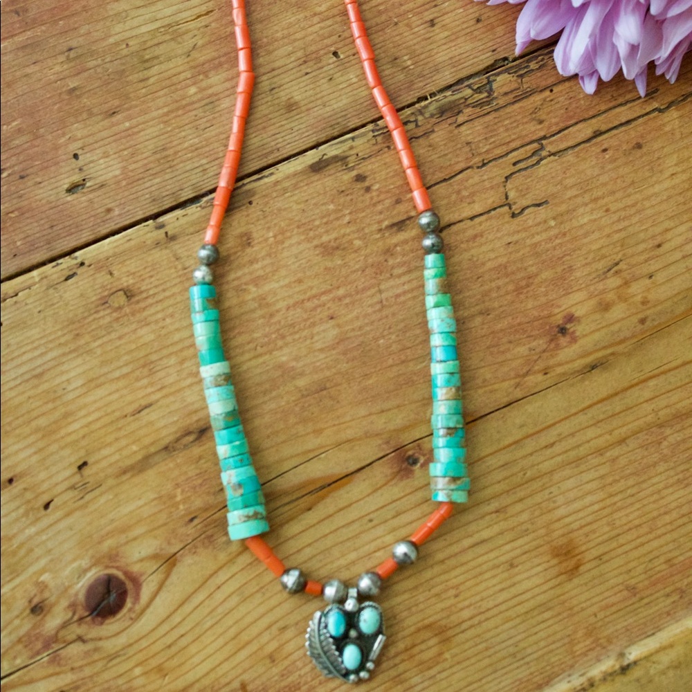 Vintage Navajo Turquoise Coral Necklace